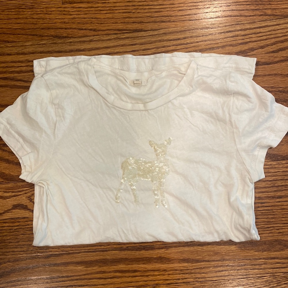 J. Crew White Short Sleeve Tee with Gold Deer